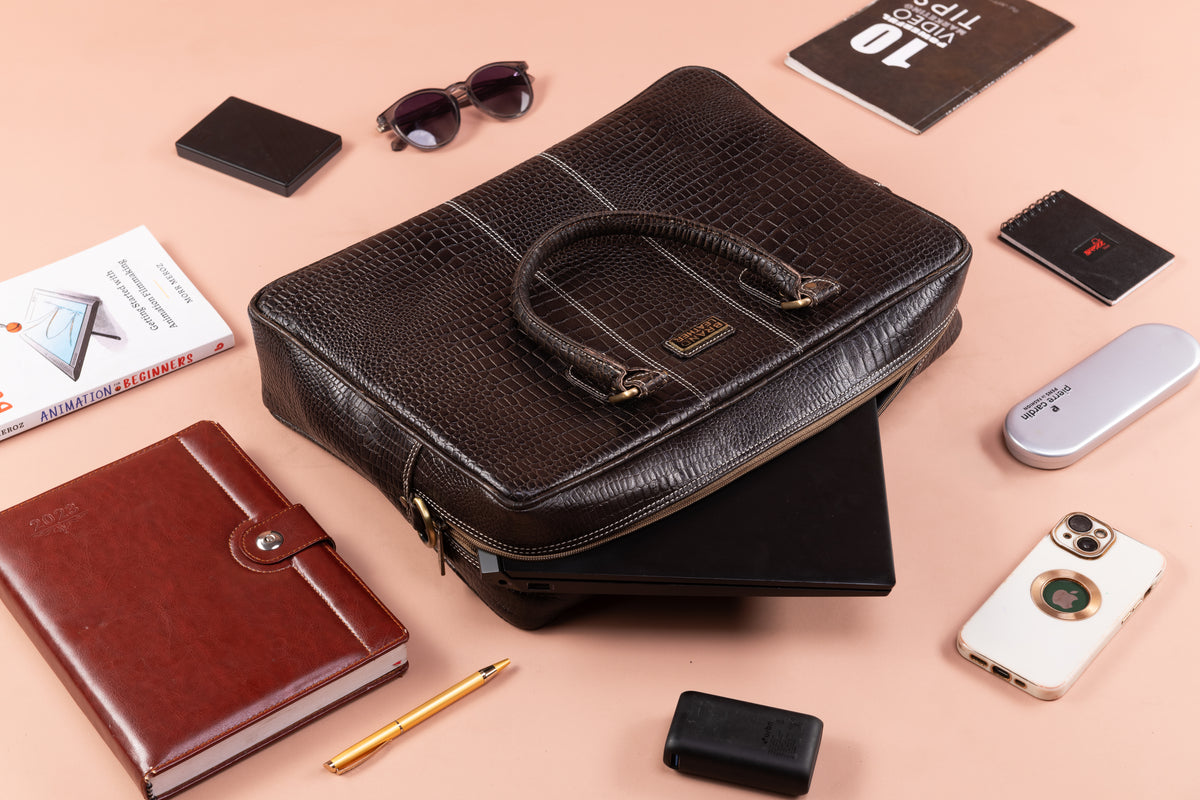 BRAND LEATHER Laptop Bag for Men - Genuine Leather Office Bag with Multiple Compartments Fits 14/15.6/16 Inch Laptop Bag - Messenger and Shoulder Bag for Travel - Water Resistant