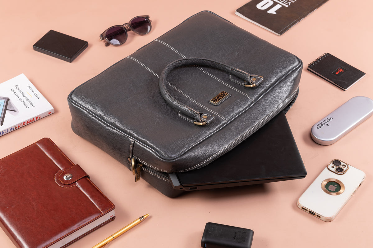 BRAND LEATHER Laptop Bag for Men - Genuine Leather Office Bag with Multiple Compartments Fits 14/15.6/16 Inch Laptop Bag - Messenger and Shoulder Bag for Travel - Water Resistant