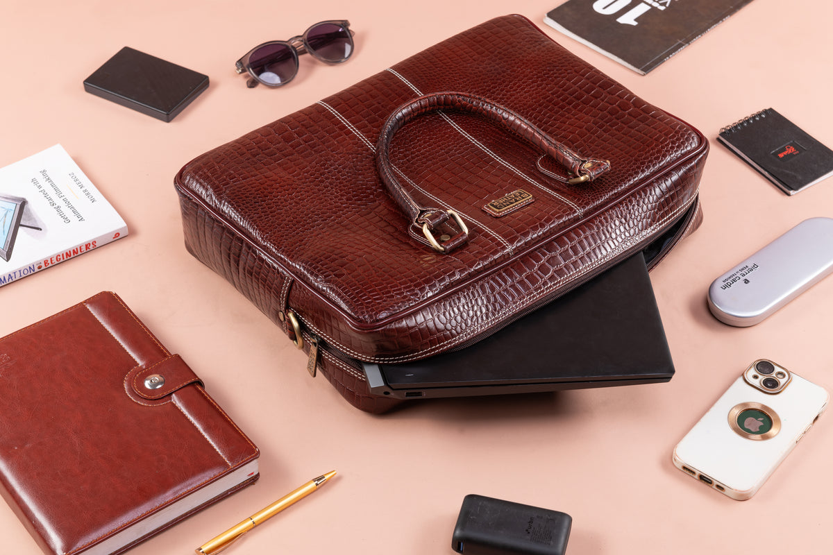 BRAND LEATHER Laptop Bag for Men - Genuine Leather Office Bag with Multiple Compartments Fits 14/15.6/16 Inch Laptop Bag - Messenger and Shoulder Bag for Travel - Water Resistant