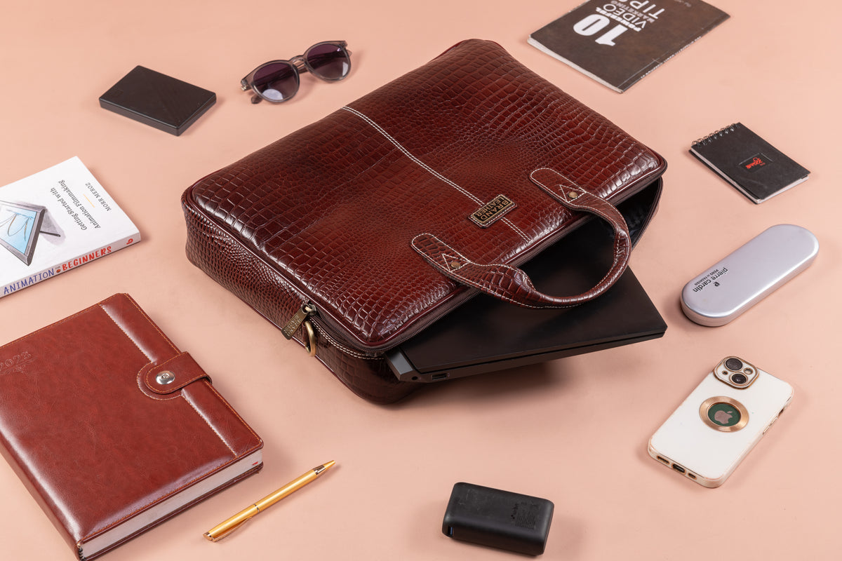 BRAND LEATHER Laptop Bag for Men - Genuine Leather Office Bag with Multiple Compartments Fits 14/15.6/16 Inch Laptop Bag - Messenger and Shoulder Bag for Travel - Water Resistant