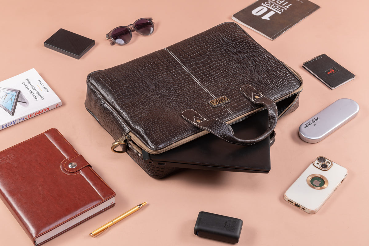 BRAND LEATHER Laptop Bag for Men - Genuine Leather Office Bag with Multiple Compartments Fits 14/15.6/16 Inch Laptop Bag - Messenger and Shoulder Bag for Travel - Water Resistant