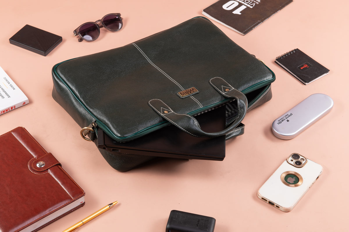 BRAND LEATHER Laptop Bag for Men - Genuine Leather Office Bag with Multiple Compartments Fits 14/15.6/16 Inch Laptop Bag - Messenger and Shoulder Bag for Travel - Water Resistant