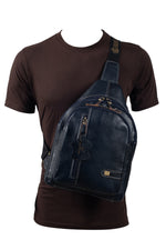 BRAND LEATHER Men's Genuine Leather Sling Chest Bag Casual Shoulder Daypack's