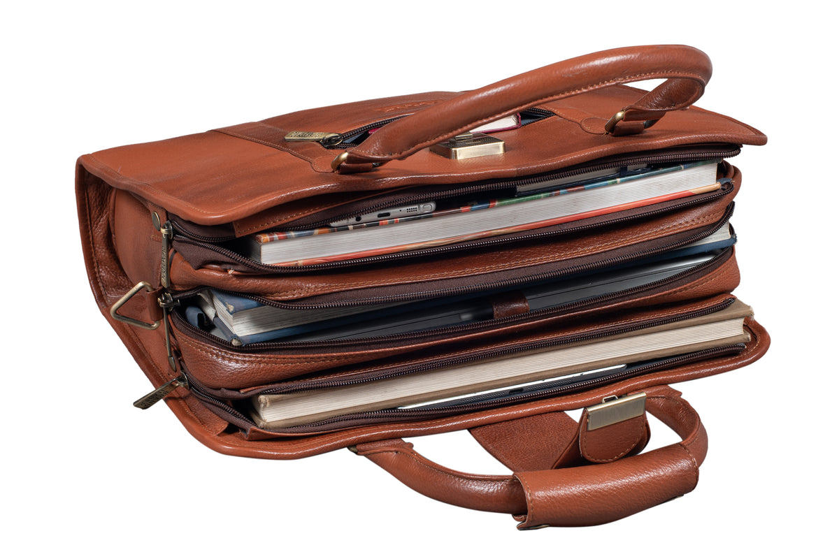 BRAND LEATHER Genuine Leather Laptop Bag for Men - Office Bag, Brown - Fits Up to 14/15.6/16 Inch Laptop/MacBook - Laptop Messenger Bag/Side Shoulder Bag with Adjustable Strap - 1 Year Warranty