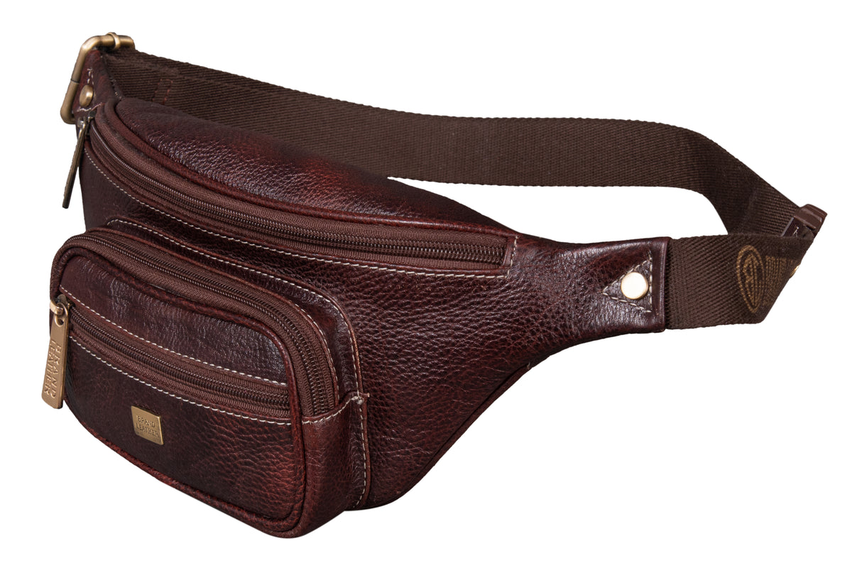 BRAND LEATHER Stylish Genuine Leather Waist Bag Elegant Style Travel Pouch Passport Holder with Adjustable Strap for Multipurpose Use