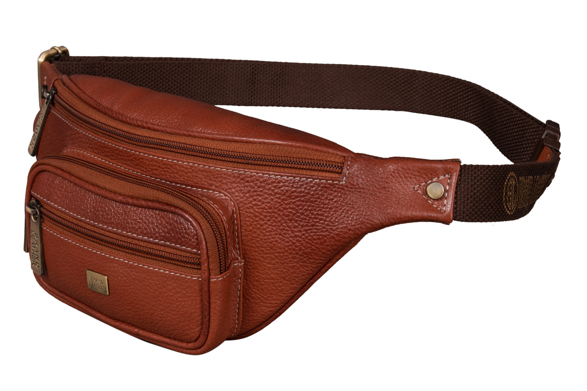 BRAND LEATHER Stylish Genuine Leather Waist Bag Elegant Style Travel Pouch Passport Holder with Adjustable Strap for Multipurpose Use