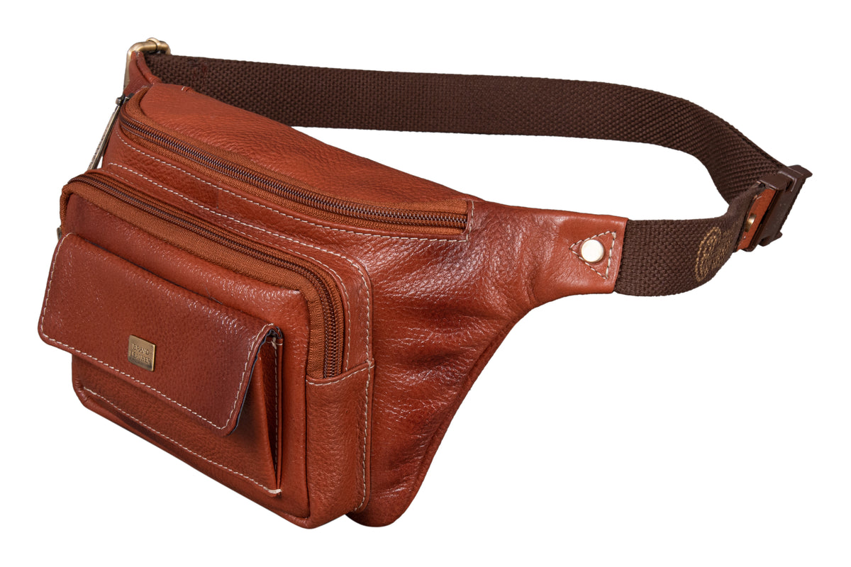BRAND LEATHER Stylish Genuine Leather Waist Bag Elegant Style Travel Pouch Passport Holder with Adjustable Strap for Multipurpose Use