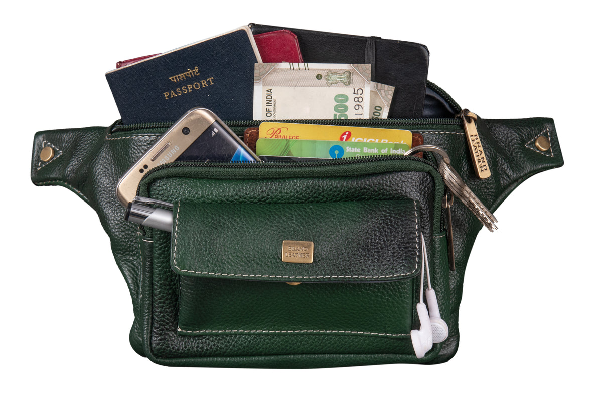 BRAND LEATHER Stylish Genuine Leather Waist Bag Elegant Style Travel Pouch Passport Holder with Adjustable Strap for Multipurpose Use