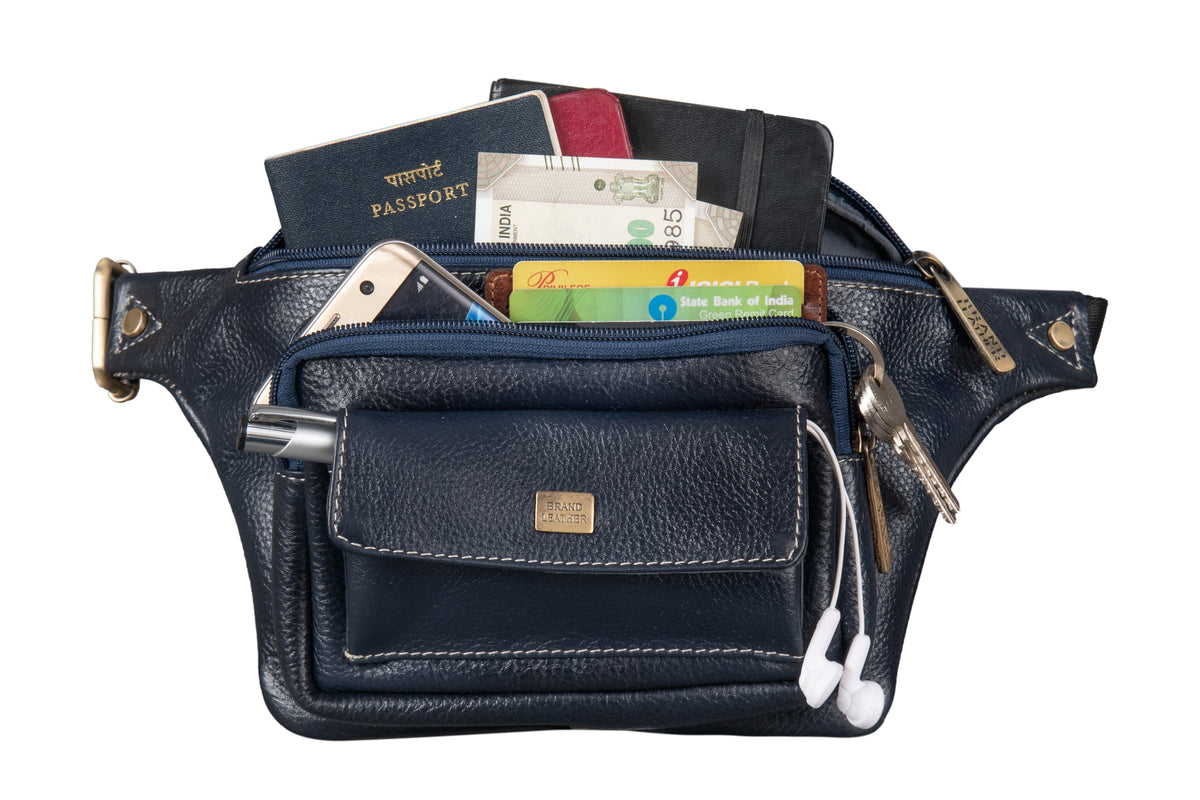 BRAND LEATHER Stylish Genuine Leather Waist Bag Elegant Style Travel Pouch Passport Holder with Adjustable Strap for Multipurpose Use