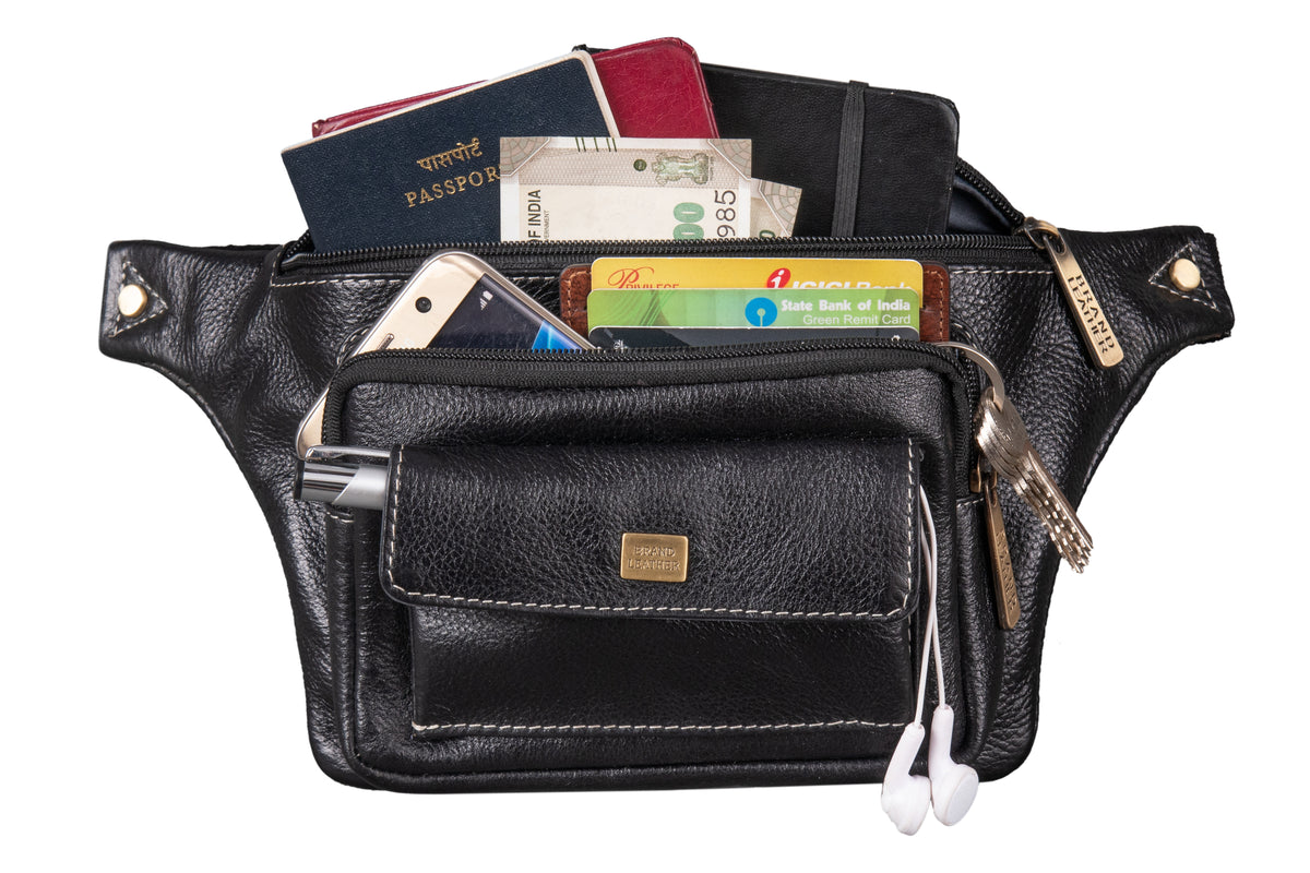 BRAND LEATHER Stylish Genuine Leather Waist Bag Elegant Style Travel Pouch Passport Holder with Adjustable Strap for Multipurpose Use