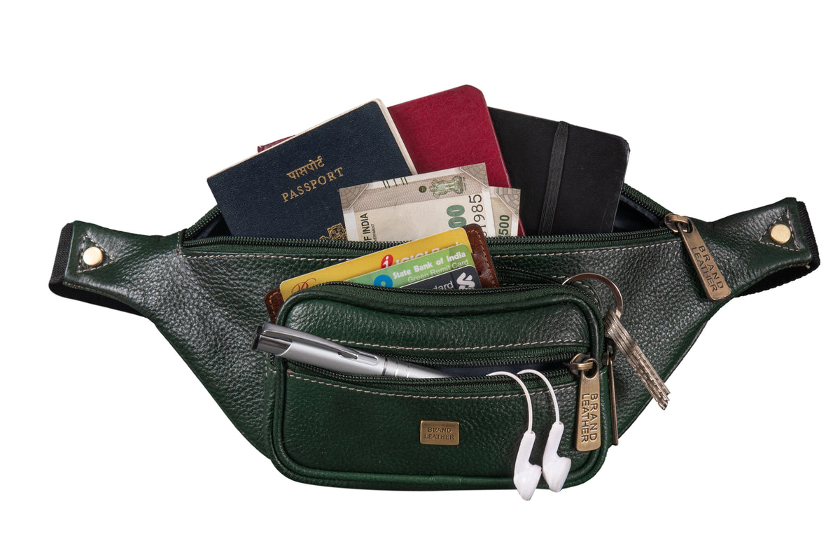 BRAND LEATHER Stylish Genuine Leather Waist Bag Elegant Style Travel Pouch Passport Holder with Adjustable Strap for Multipurpose Use