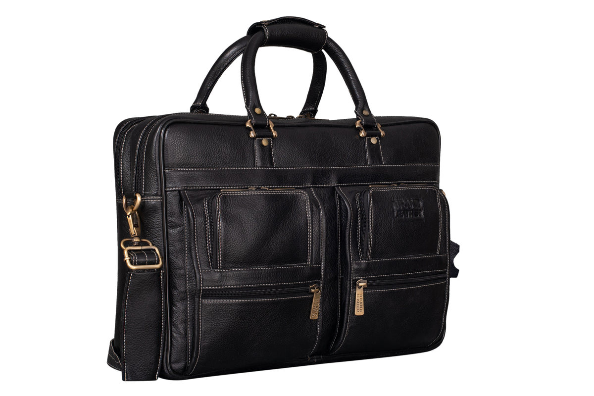 BRAND LEATHER Genuine Leather Laptop Bag for Men/Office Bag for Men, Brown | Fits Upto 16 Inch Laptop/MacBook | Handbags with Shoulder Straps | Leather Bag for Men | Trolley Strap in Laptop Bag