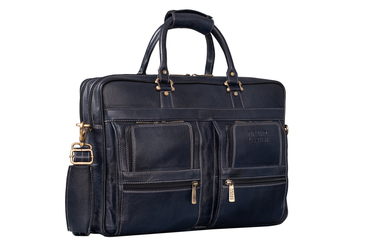 BRAND LEATHER Genuine Leather Laptop Bag for Men/Office Bag for Men, Brown | Fits Upto 16 Inch Laptop/MacBook | Handbags with Shoulder Straps | Leather Bag for Men | Trolley Strap in Laptop Bag