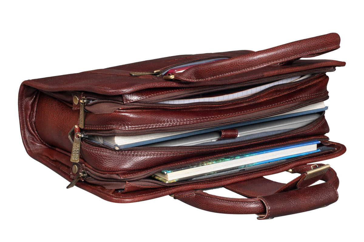 BRAND LEATHER Genuine Leather Laptop Bag for Men - Office Bag, Brown - Fits Up to 14/15.6/16 Inch Laptop/MacBook - Laptop Messenger Bag/Side Shoulder Bag with Adjustable Strap - 1 Year Warranty