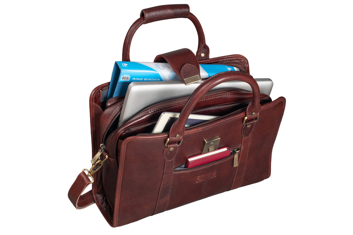 BRAND LEATHER Genuine Leather Laptop Bag for Men - Office Bag, Brown - Fits Up to 14/15.6/16 Inch Laptop/MacBook - Laptop Messenger Bag/Side Shoulder Bag with Adjustable Strap - 1 Year Warranty
