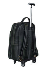 BRAND LEATHER Rolling Backpack Wheeled Laptop Backpack for Travel, Carryon Trolley Luggage Suitcase Compact Business Bag Student Laptop Bag for Men Women fit 16 Inch Notebook