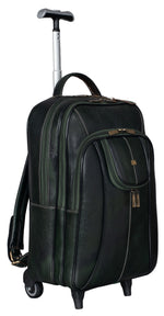 BRAND LEATHER Rolling Backpack Wheeled Laptop Backpack for Travel, Carryon Trolley Luggage Suitcase Compact Business Bag Student Laptop Bag for Men Women fit 16 Inch Notebook