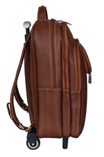 BRAND LEATHER Rolling Backpack Wheeled Laptop Backpack for Travel, Carryon Trolley Luggage Suitcase Compact Business Bag Student Laptop Bag for Men Women fit 16 Inch Notebook