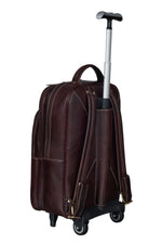 BRAND LEATHER Rolling Backpack Wheeled Laptop Backpack for Travel, Carryon Trolley Luggage Suitcase Compact Business Bag Student Laptop Bag for Men Women fit 16 Inch Notebook