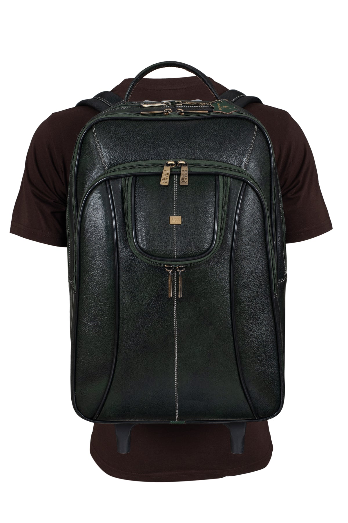 BRAND LEATHER Rolling Backpack Wheeled Laptop Backpack for Travel, Carryon Trolley Luggage Suitcase Compact Business Bag Student Laptop Bag for Men Women fit 16 Inch Notebook