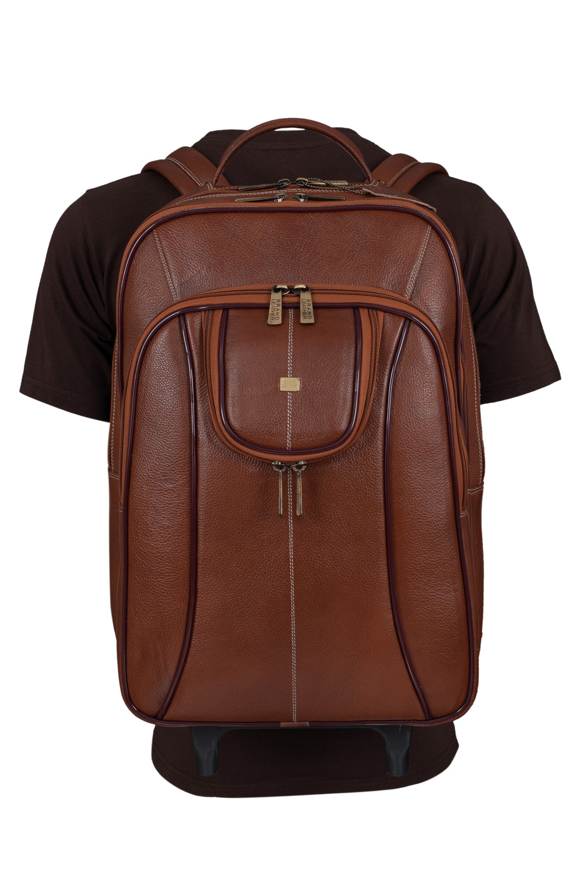 BRAND LEATHER Rolling Backpack Wheeled Laptop Backpack for Travel, Carryon Trolley Luggage Suitcase Compact Business Bag Student Laptop Bag for Men Women fit 16 Inch Notebook