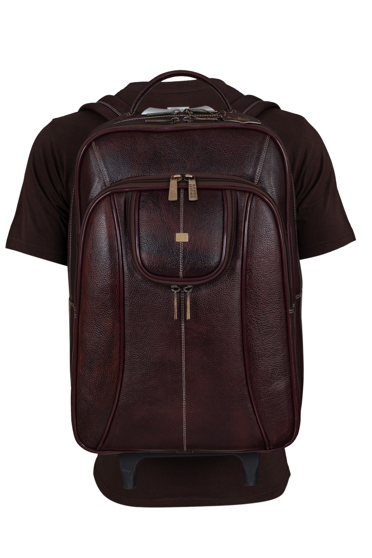 BRAND LEATHER Rolling Backpack Wheeled Laptop Backpack for Travel, Carryon Trolley Luggage Suitcase Compact Business Bag Student Laptop Bag for Men Women fit 16 Inch Notebook