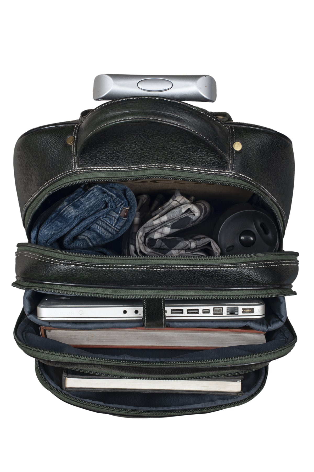 BRAND LEATHER Rolling Backpack Wheeled Laptop Backpack for Travel, Carryon Trolley Luggage Suitcase Compact Business Bag Student Laptop Bag for Men Women fit 16 Inch Notebook