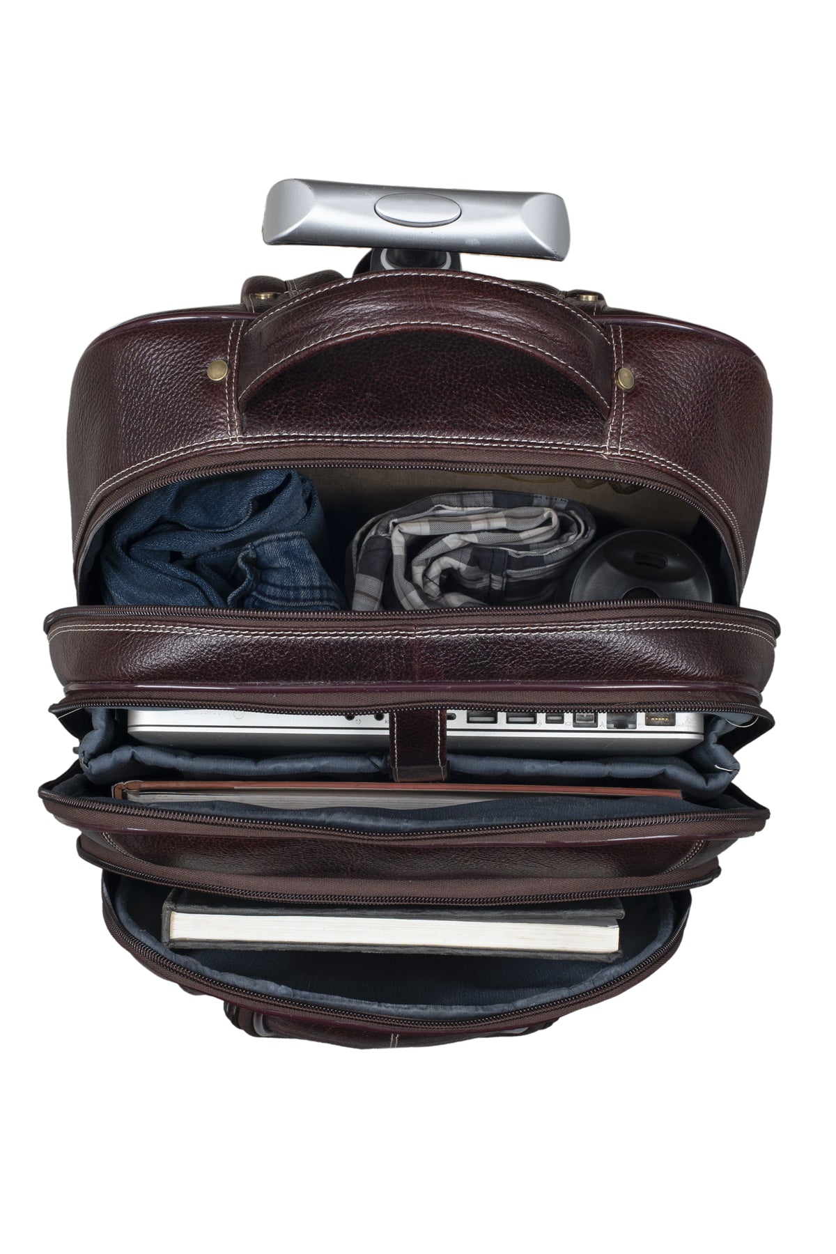 BRAND LEATHER Rolling Backpack Wheeled Laptop Backpack for Travel, Carryon Trolley Luggage Suitcase Compact Business Bag Student Laptop Bag for Men Women fit 16 Inch Notebook