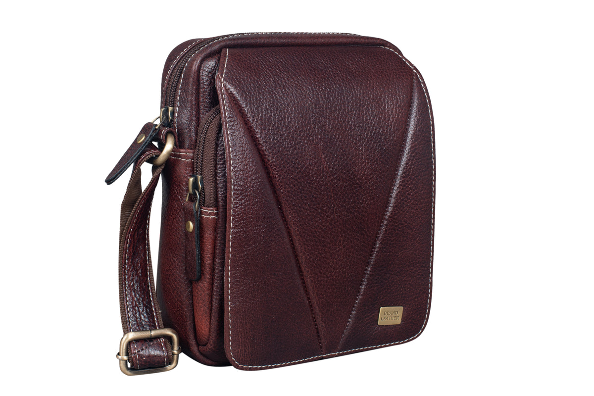 BRAND LEATHER Bombay Brown Leather Cross Body Sling Bag For Unisex
