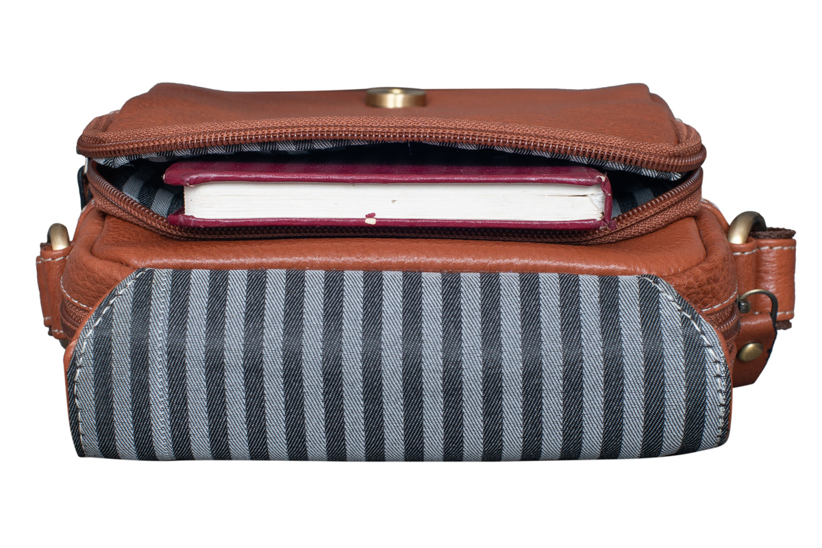 BRAND LEATHER Bombay Brown Leather Cross Body Sling Bag For Unisex