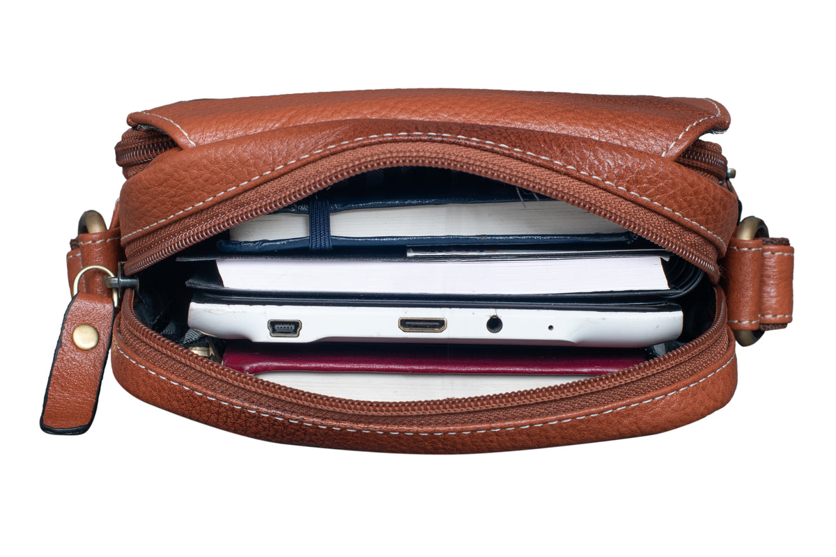 BRAND LEATHER Bombay Brown Leather Cross Body Sling Bag For Unisex