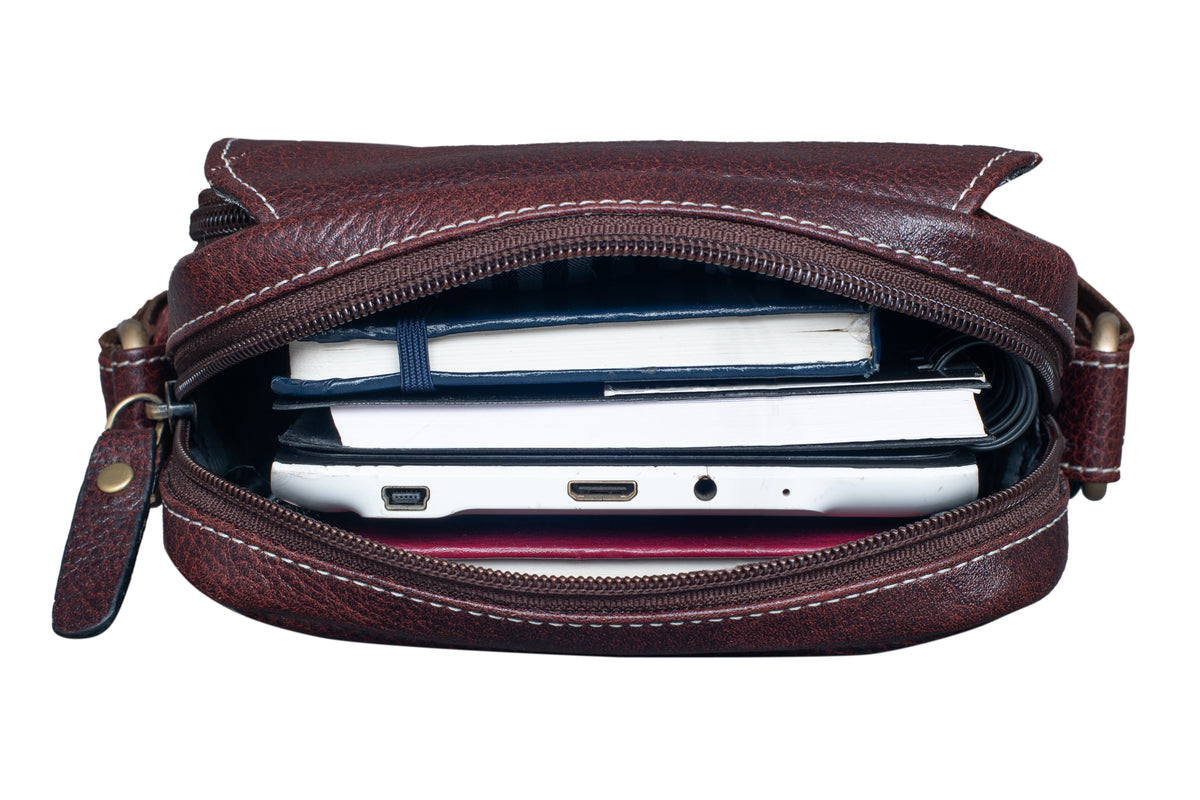 BRAND LEATHER Bombay Brown Leather Cross Body Sling Bag For Unisex