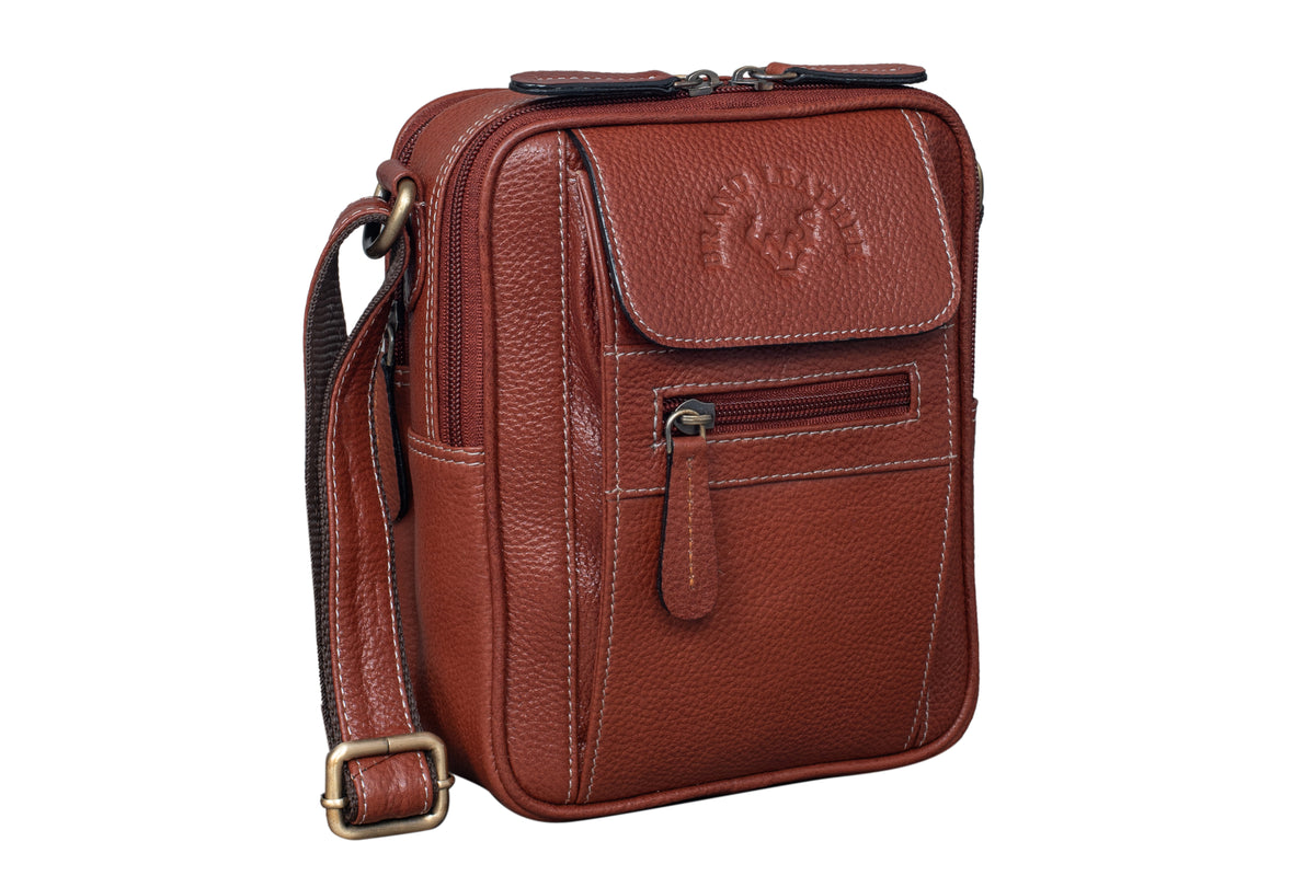 BRAND LEATHER Bombay Brown Leather Cross Body Sling Bag For Unisex