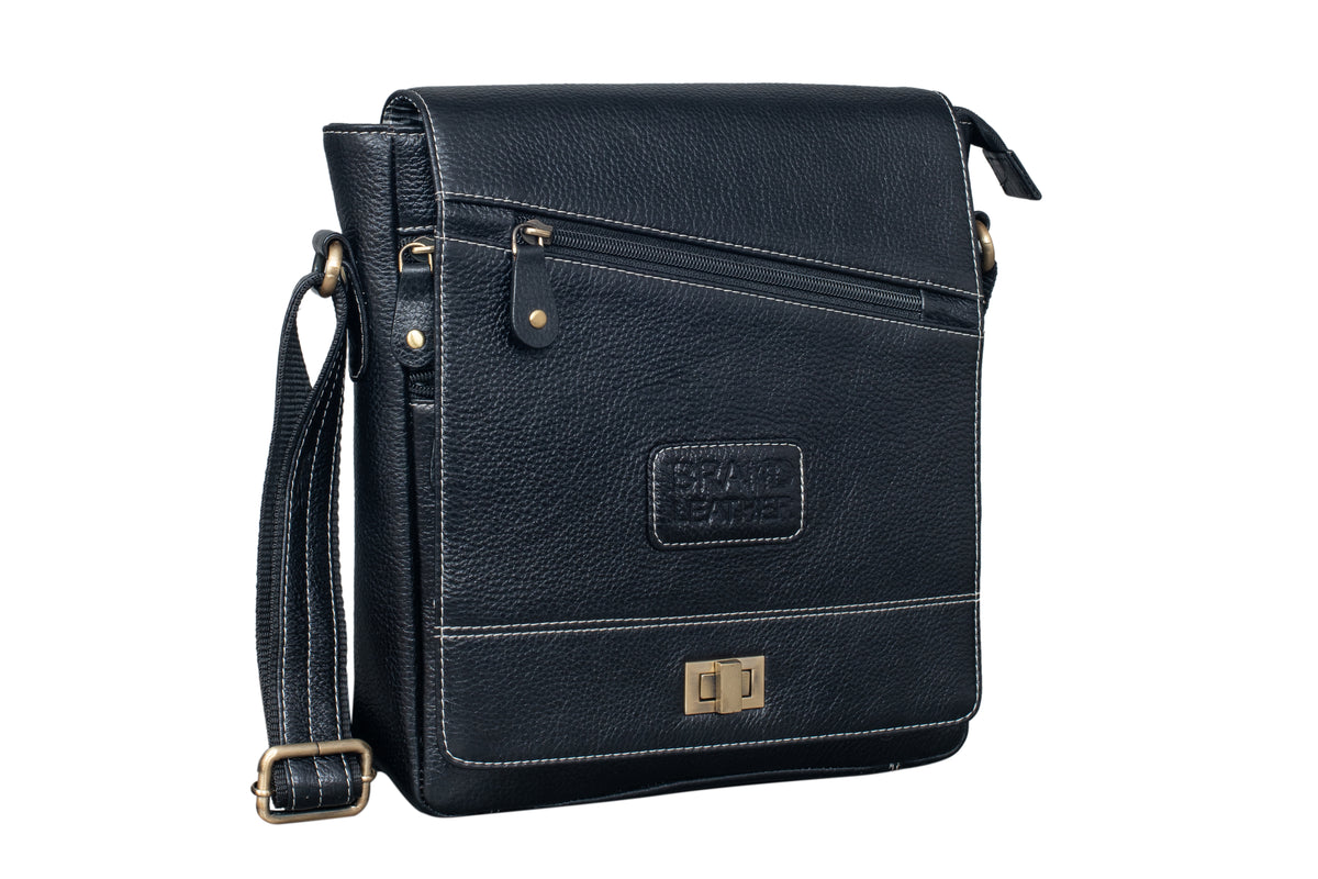 BRAND LEATHER Genuine Leather Sling Bag for Men - Crossbody One Side Bag with Multiple Pockets, Adjustable Shoulder Straps - Messenger Bag Ideal for Travel and Office Use, 1-Year Warranty