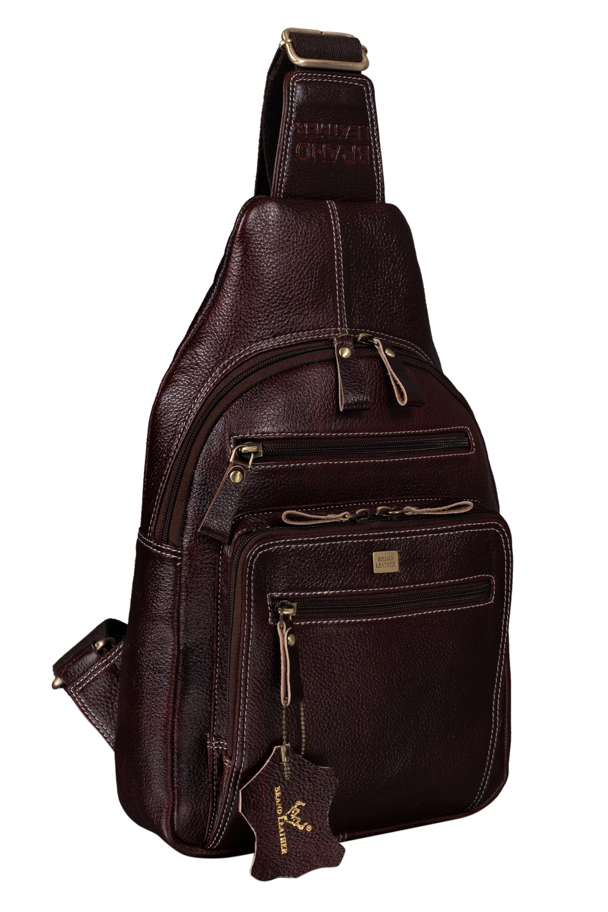 BRAND LEATHER Men's Genuine Leather Sling Chest Bag Casual Shoulder Daypack's