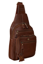 BRAND LEATHER Men's Genuine Leather Sling Chest Bag Casual Shoulder Daypack's