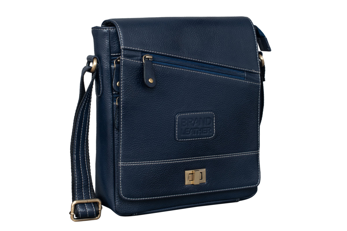 BRAND LEATHER Genuine Leather Sling Bag for Men - Crossbody One Side Bag with Multiple Pockets, Adjustable Shoulder Straps - Messenger Bag Ideal for Travel and Office Use, 1-Year Warranty