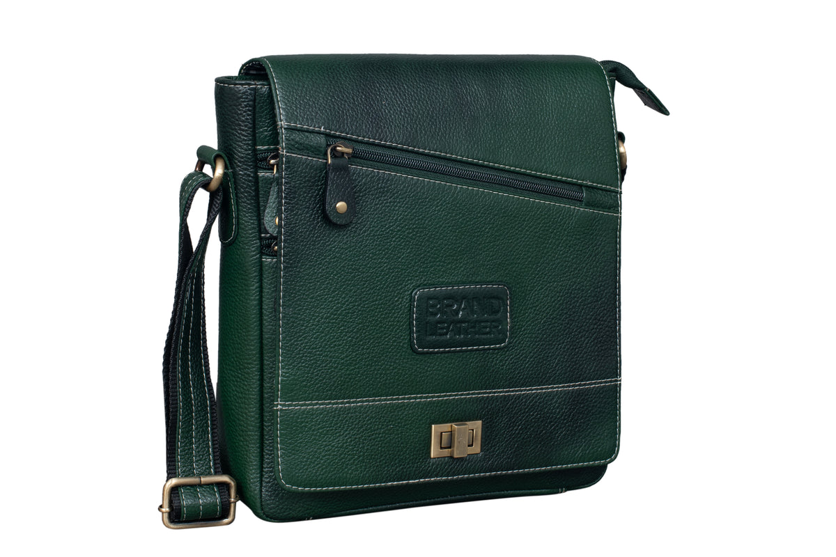 BRAND LEATHER Genuine Leather Sling Bag for Men - Crossbody One Side Bag with Multiple Pockets, Adjustable Shoulder Straps - Messenger Bag Ideal for Travel and Office Use, 1-Year Warranty