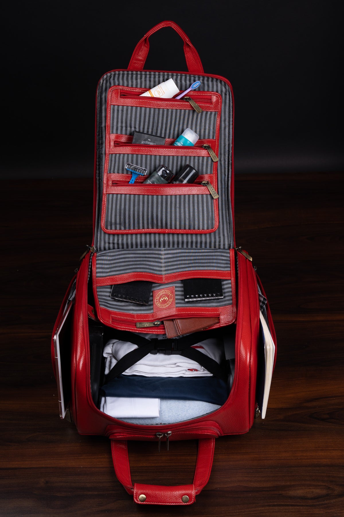 Genuine Leather Underseat Carry-On Rolling Travel Luggage Bags