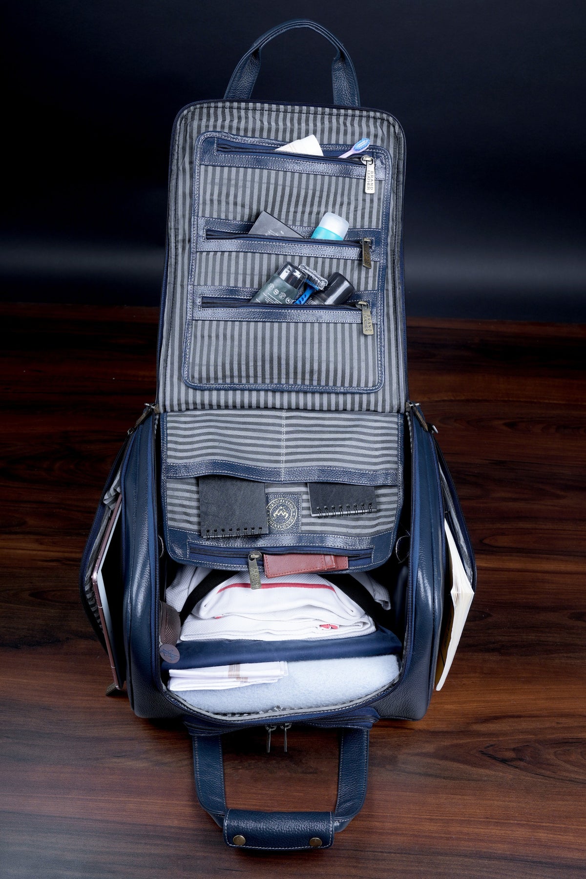 Genuine Leather Underseat Carry-On Rolling Travel Luggage Bags