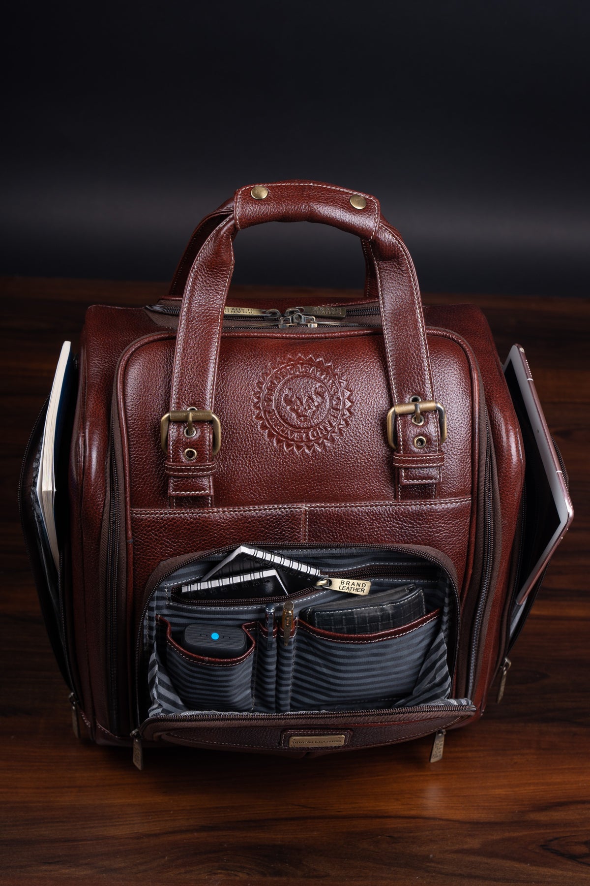 Genuine Leather Underseat Carry-On Rolling Travel Luggage Bags