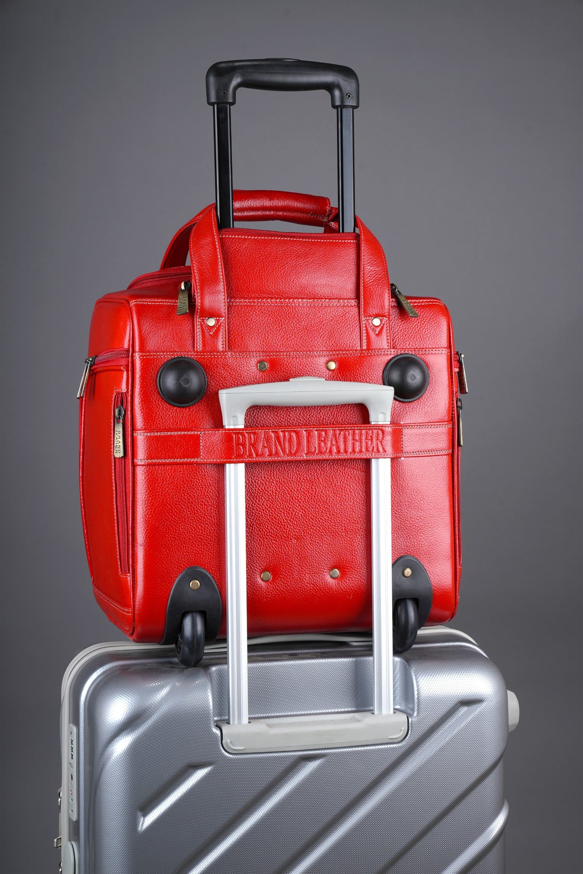 Genuine Leather Underseat Carry-On Rolling Travel Luggage Bags