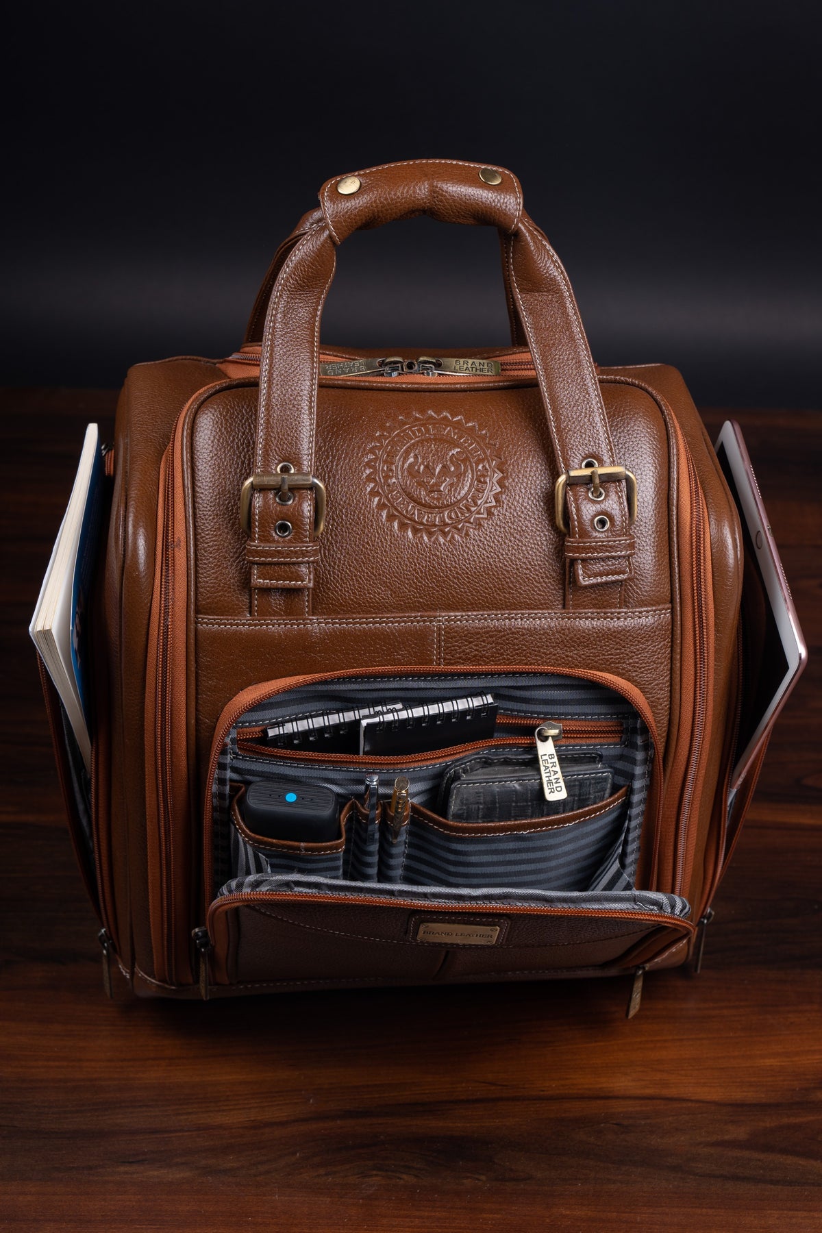 Genuine Leather Underseat Carry-On Rolling Travel Luggage Bags