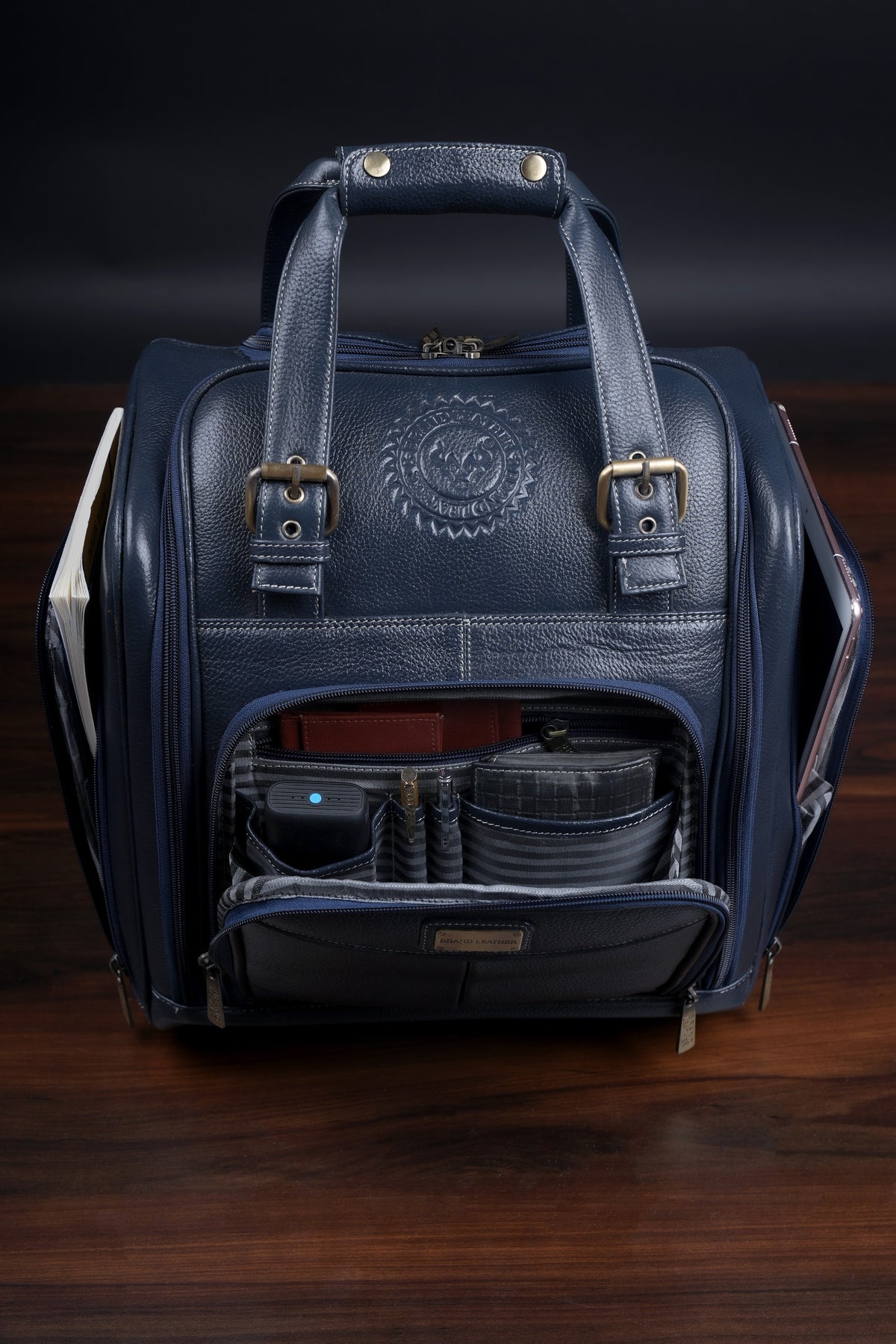 Genuine Leather Underseat Carry-On Rolling Travel Luggage Bags