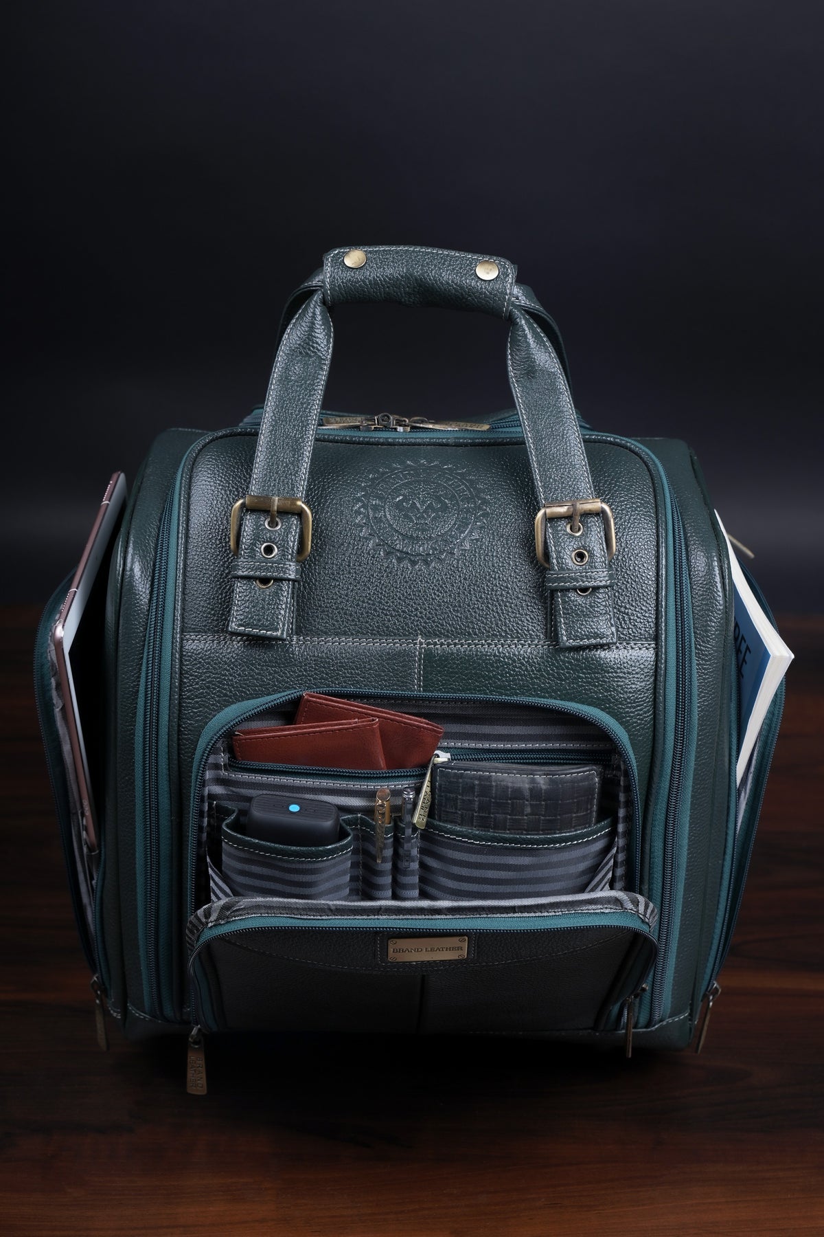 Genuine Leather Underseat Carry-On Rolling Travel Luggage Bags