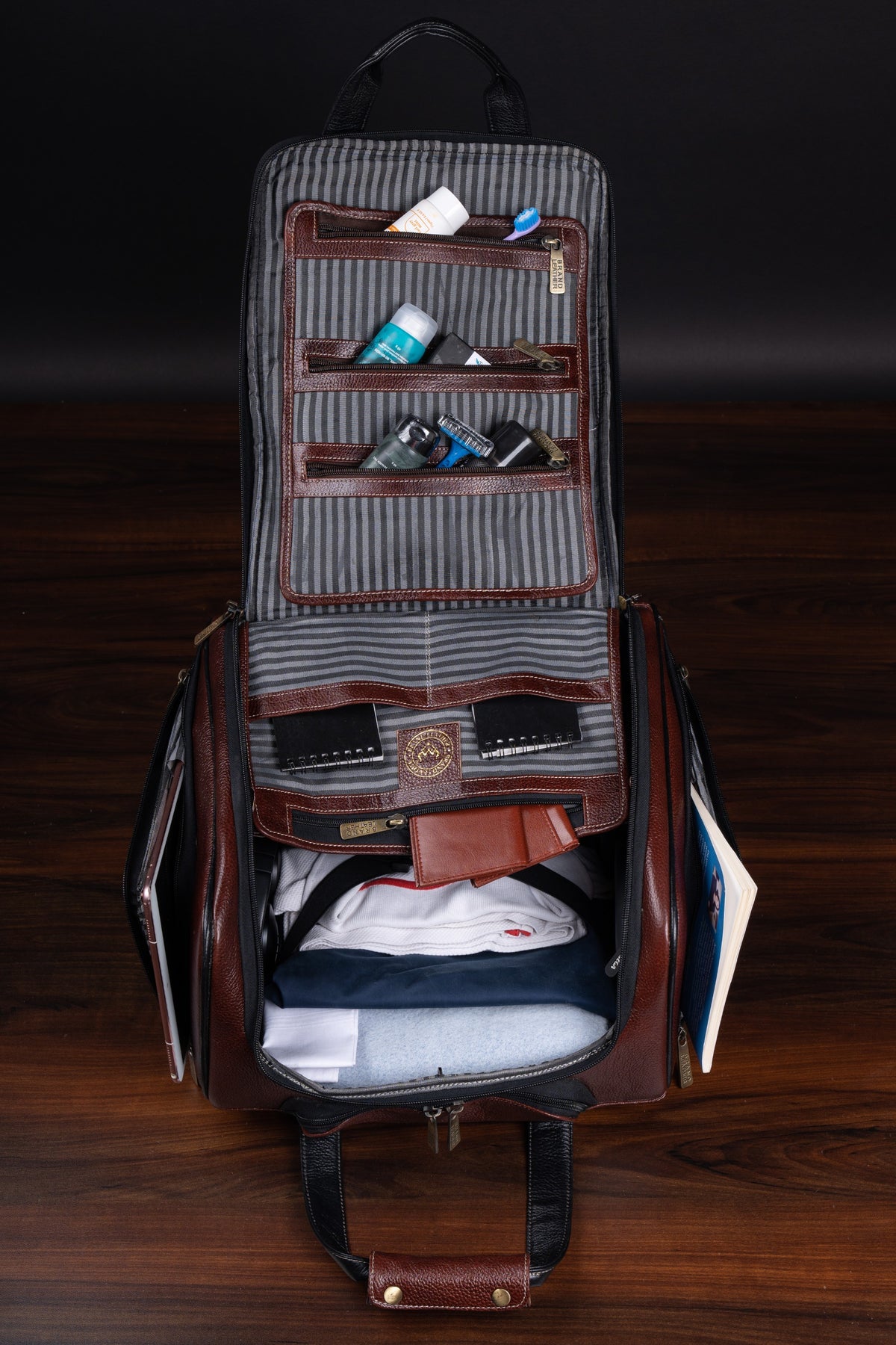 Genuine Leather Underseat Carry-On Rolling Travel Luggage Bags