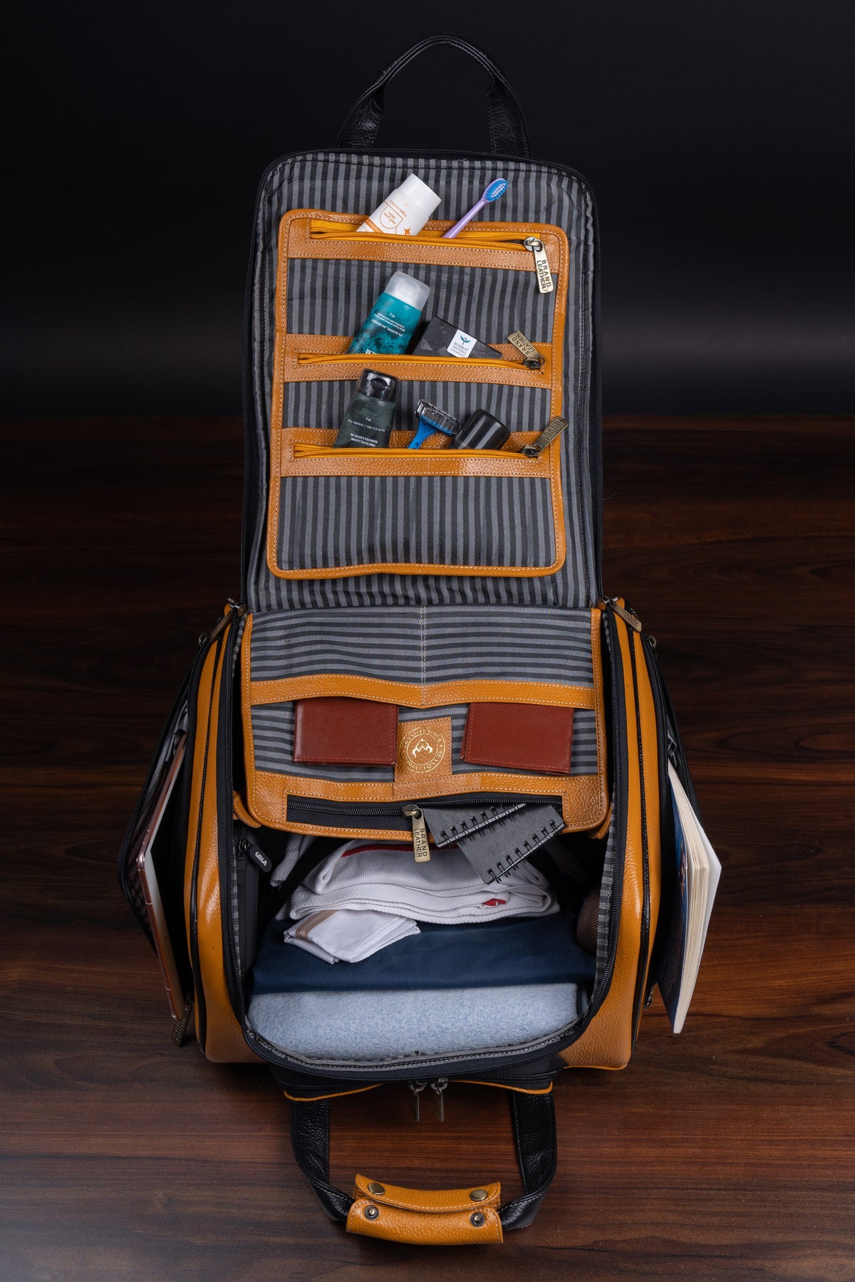 Genuine Leather Underseat Carry-On Rolling Travel Luggage Bags