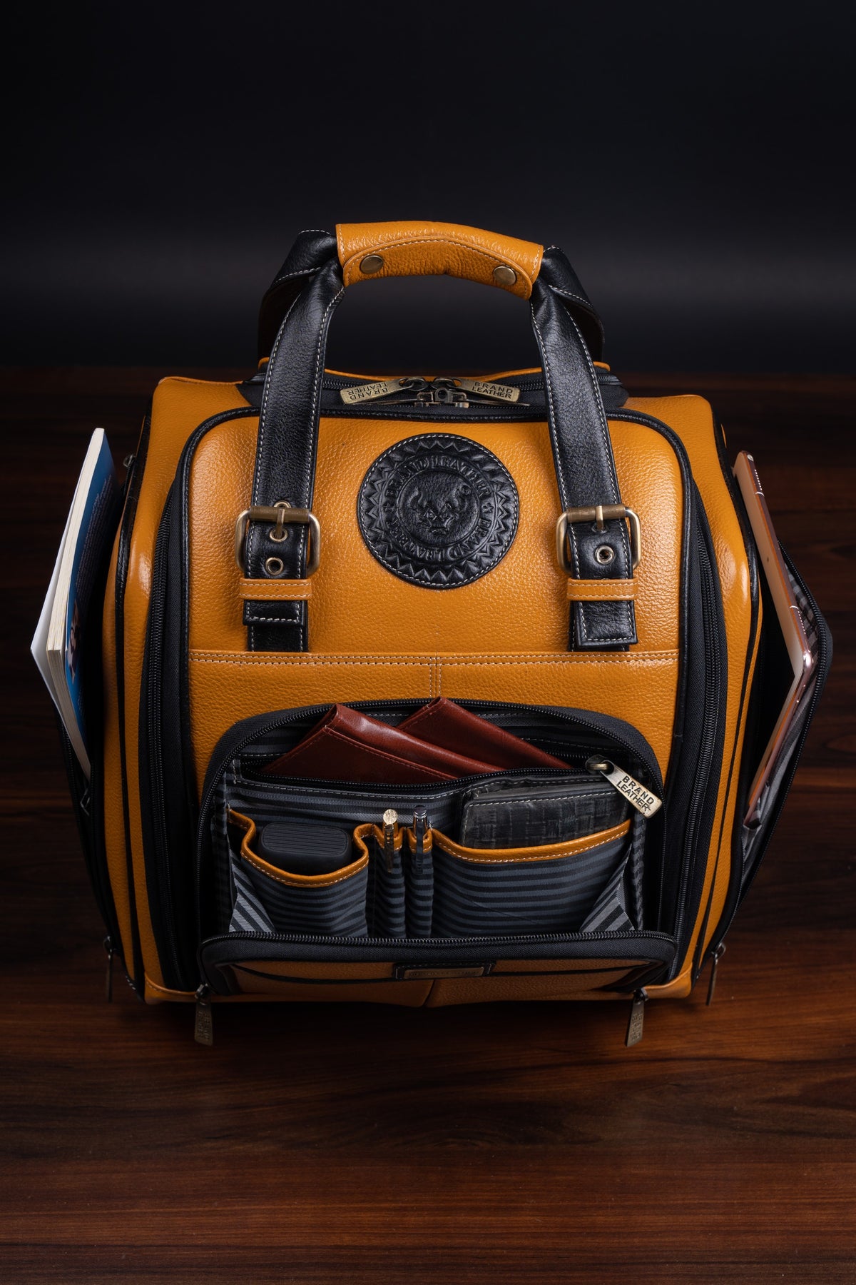 Genuine Leather Underseat Carry-On Rolling Travel Luggage Bags