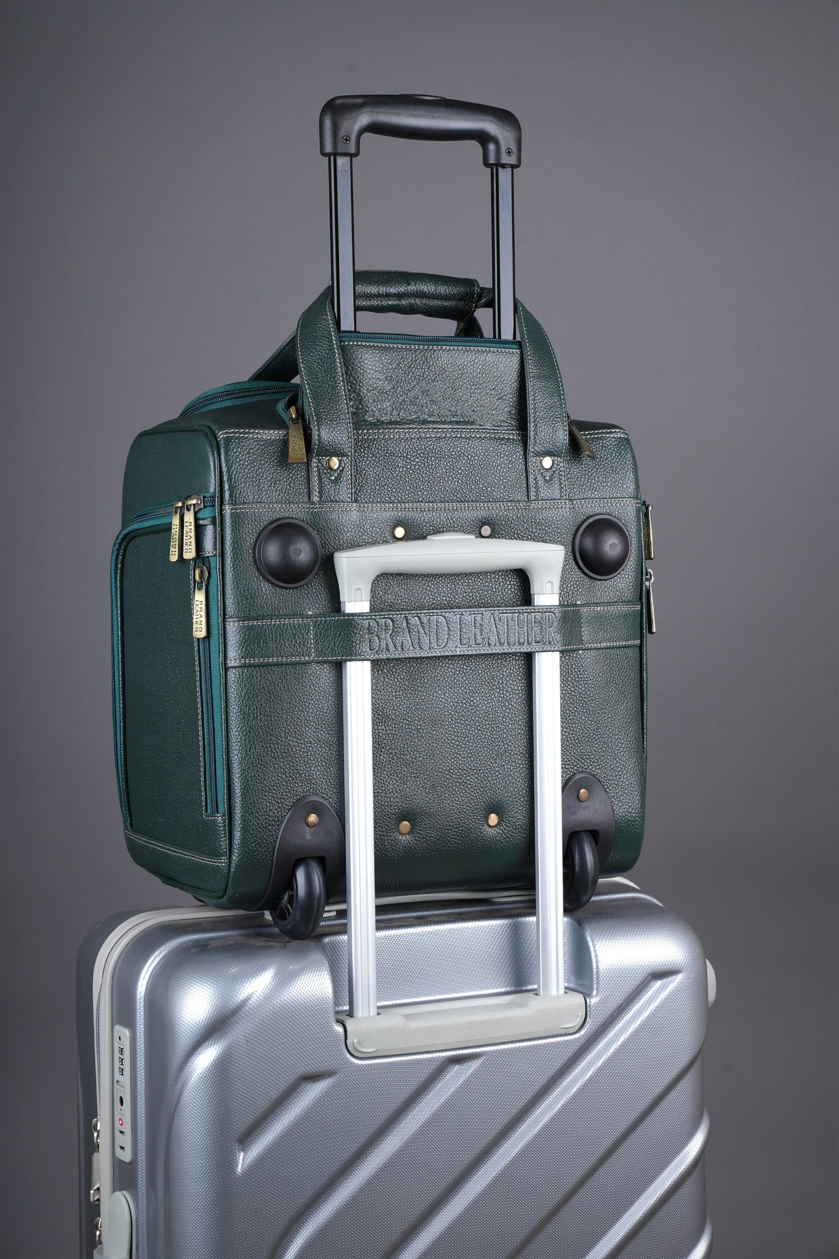 Genuine Leather Underseat Carry-On Rolling Travel Luggage Bags