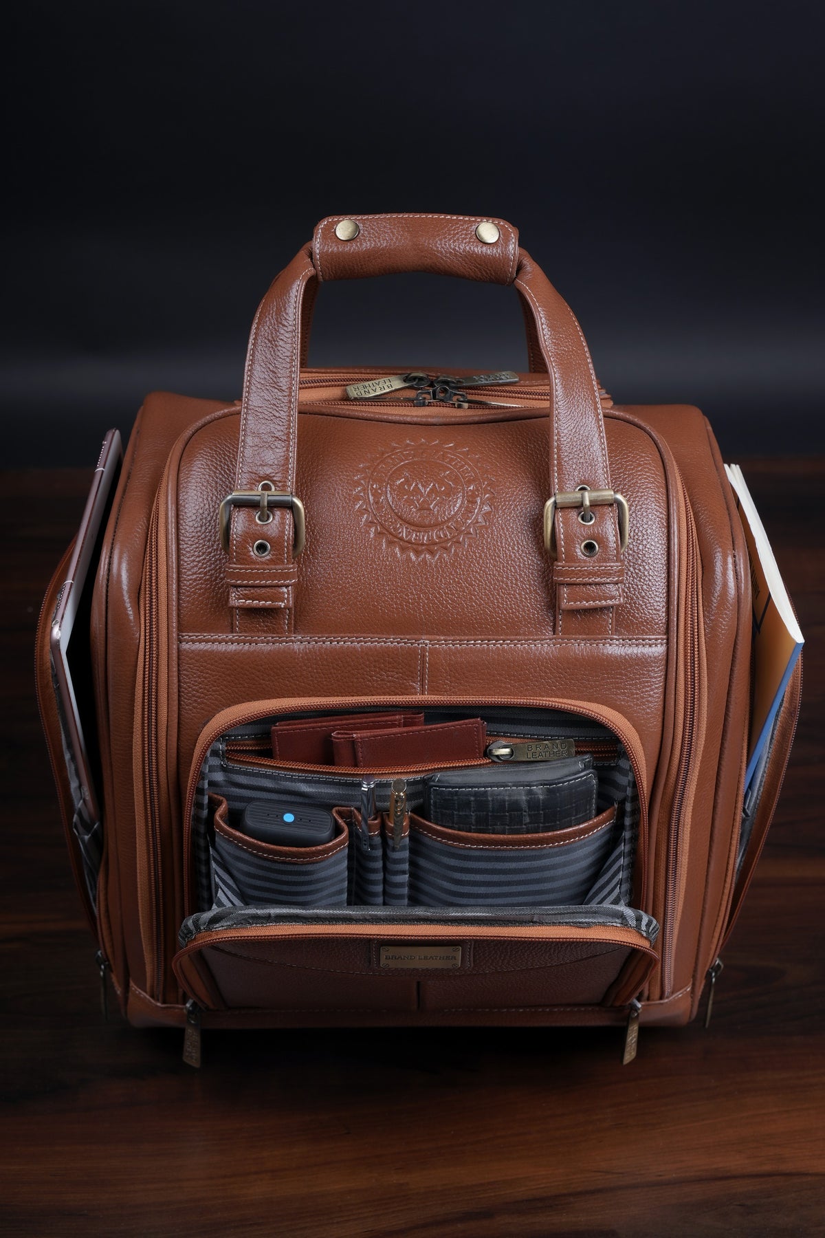 Genuine Leather Underseat Carry-On Rolling Travel Luggage Bags